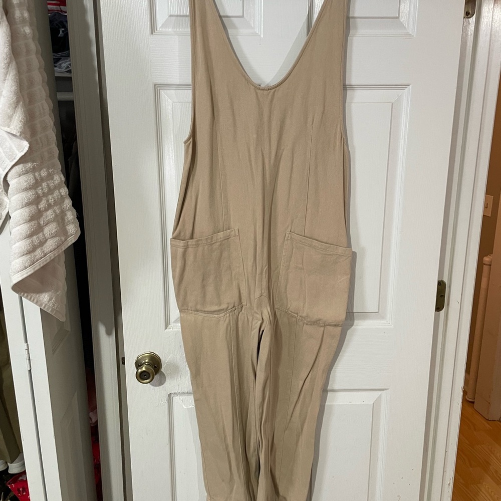 Beige Women's Cotton Blend Jumpsuit